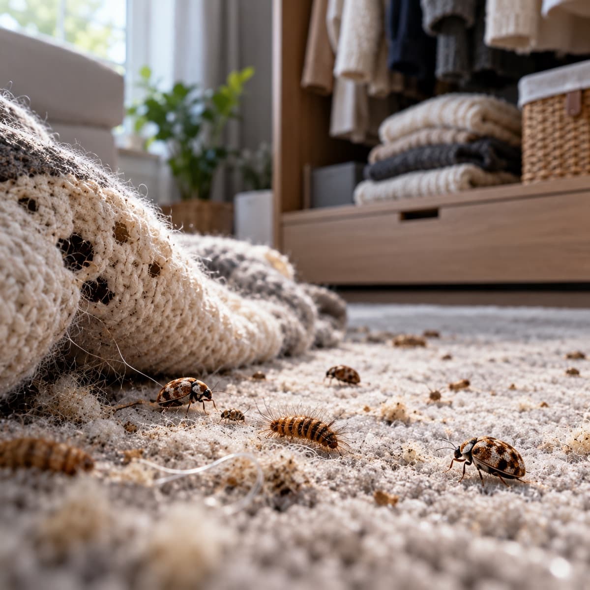 Larva de escarabajo de las alfombras