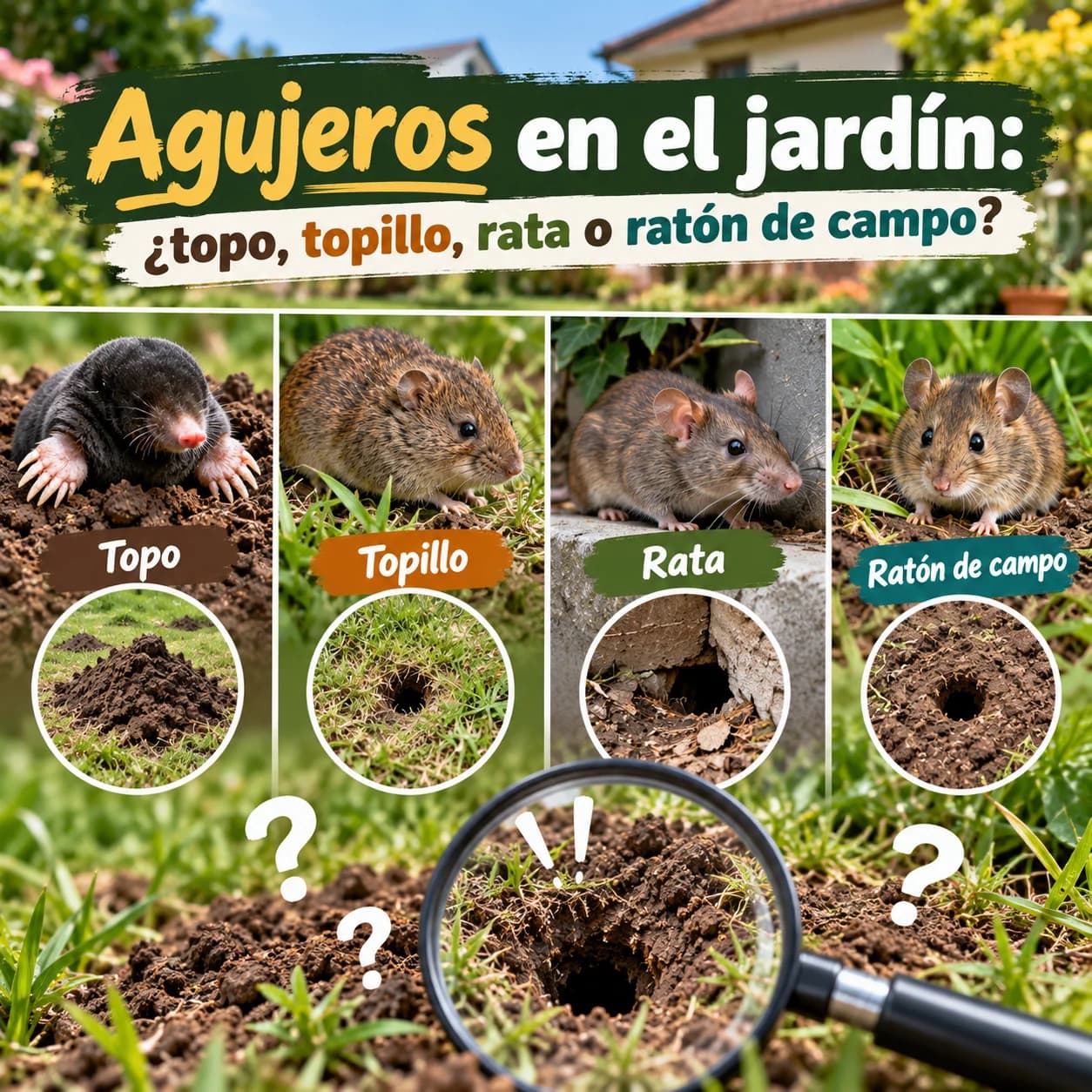 Agujeros en el jardín: ¿topo, topillo, rata o ratón de campo?