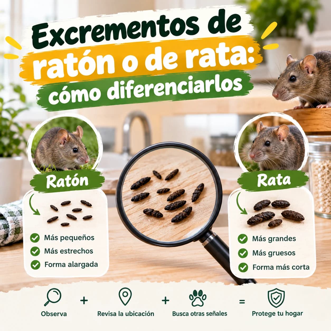 Excrementos de ratón o de rata: cómo diferenciarlos