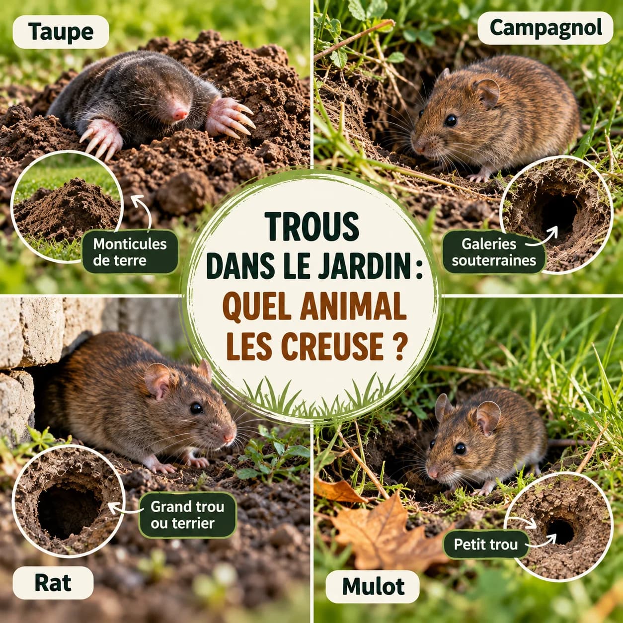 Trous dans le jardin : taupe, campagnol, rat ou mulot ?