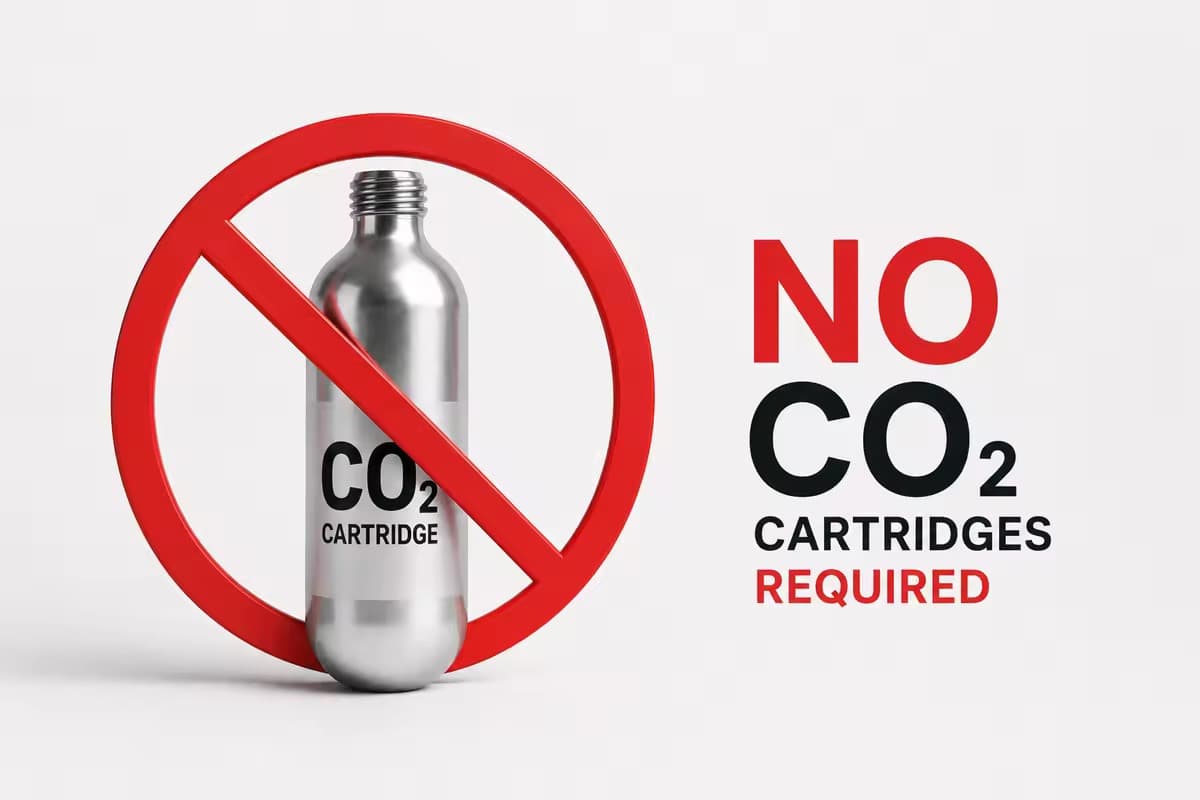 No carbon dioxide cartridge required